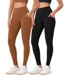 2-Pack 28" High Waist Workout Leggings with Pockets Black+Caramel - ododos