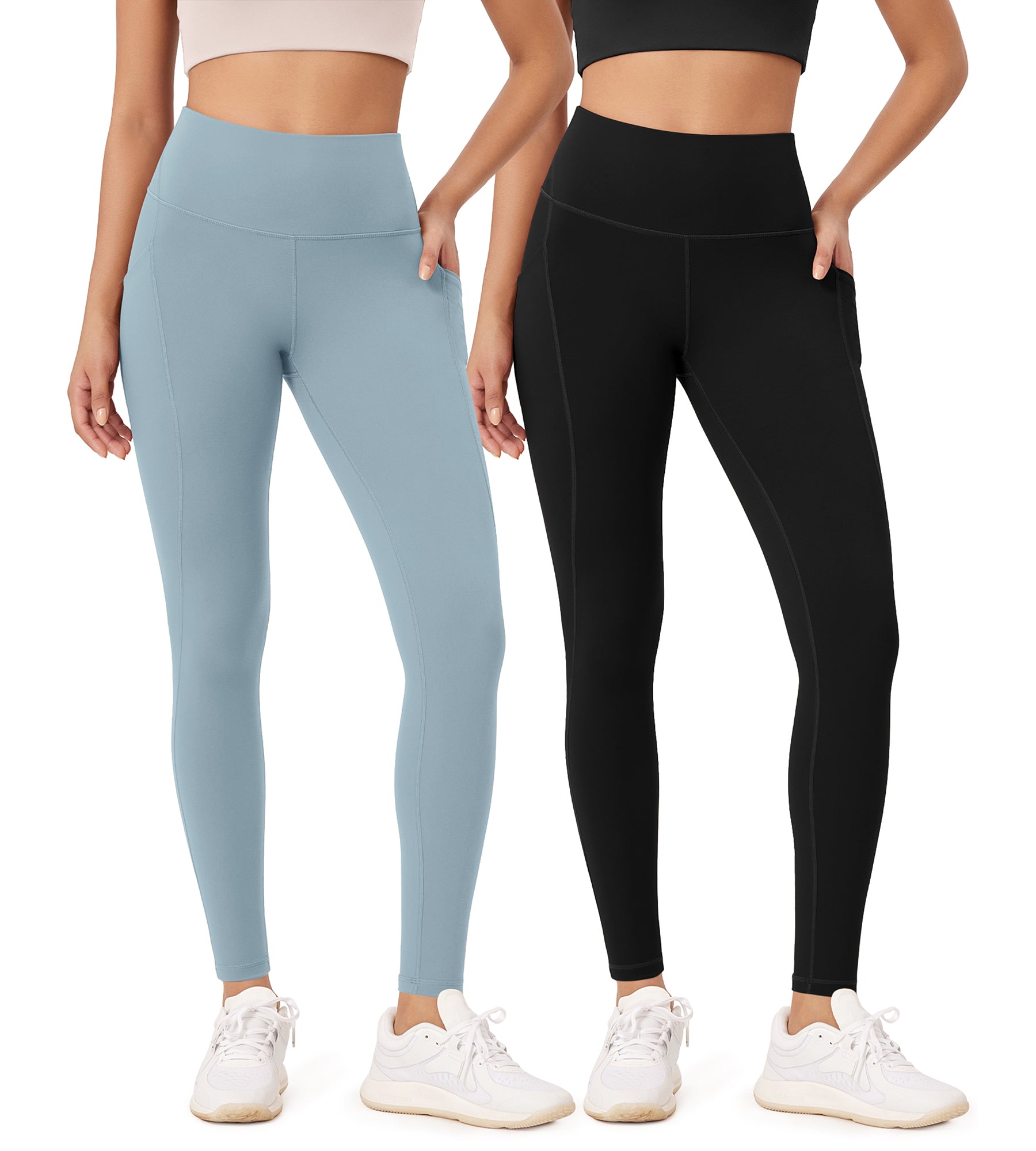 2-Pack 28" High Waist Workout Leggings with Pockets Black+Chambray - ododos