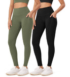 2-Pack 28" High Waist Workout Leggings with Pockets Black+Dark Olive - ododos