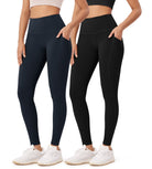 2-Pack 28" High Waist Workout Leggings with Pockets Black+Deep Navy - ododos