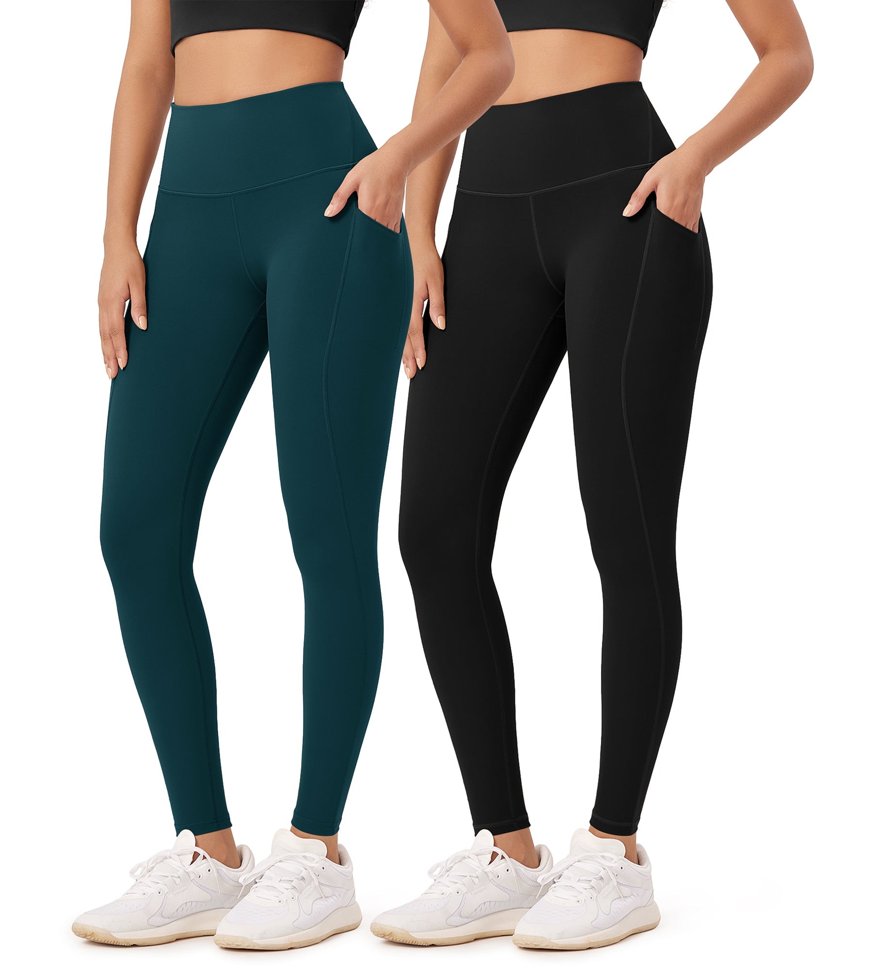 2-Pack 28 High Waist Workout Leggings with Pockets Black+Forest Teal - ododos