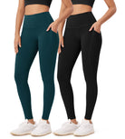 2-Pack 28" High Waist Workout Leggings with Pockets Black+Forest Teal - ododos