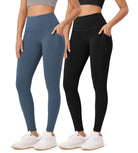 2-Pack 28" High Waist Workout Leggings with Pockets Black+Ink Blue - ododos