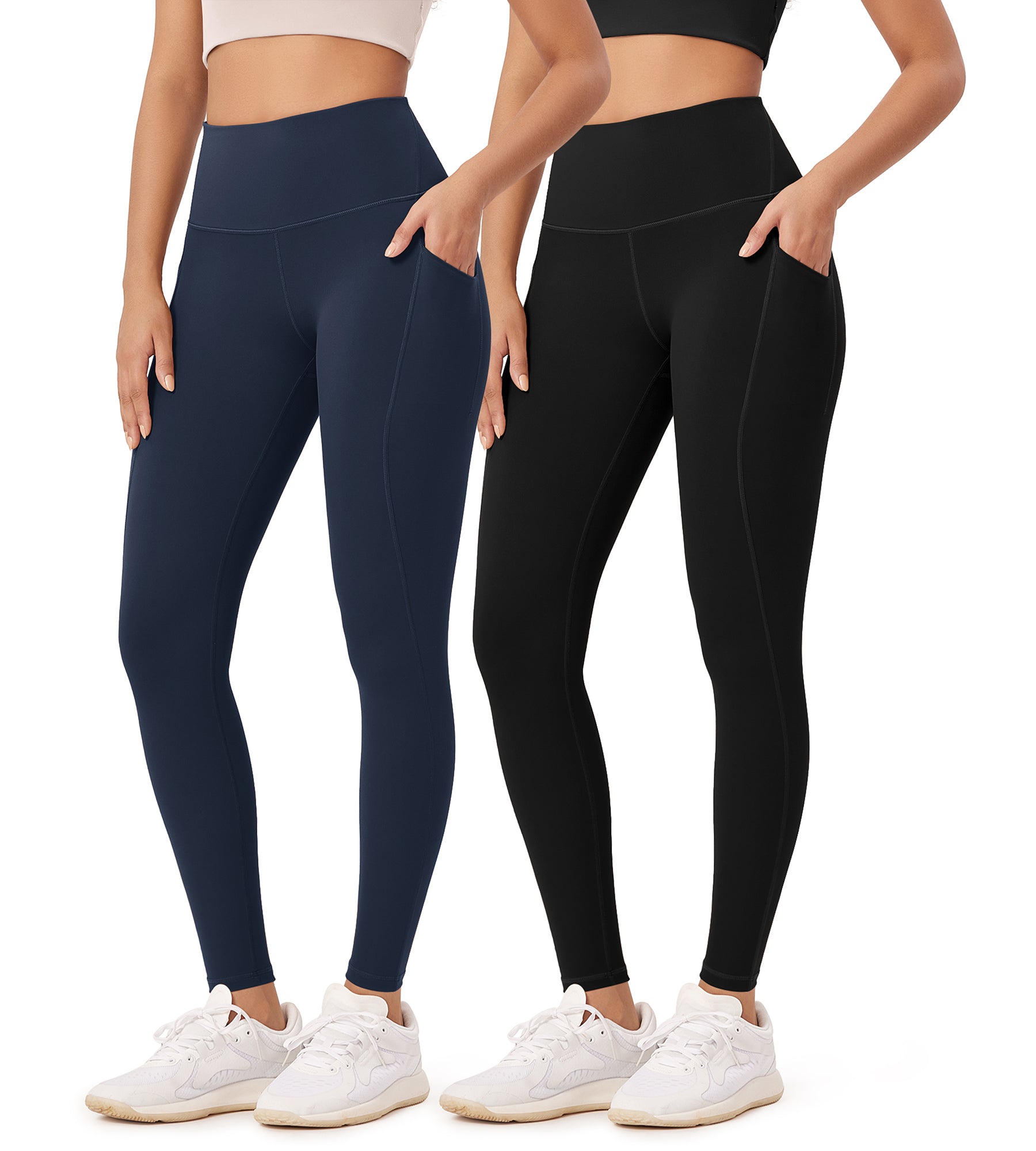 2-Pack 28" High Waist Workout Leggings with Pockets Black+Navy - ododos