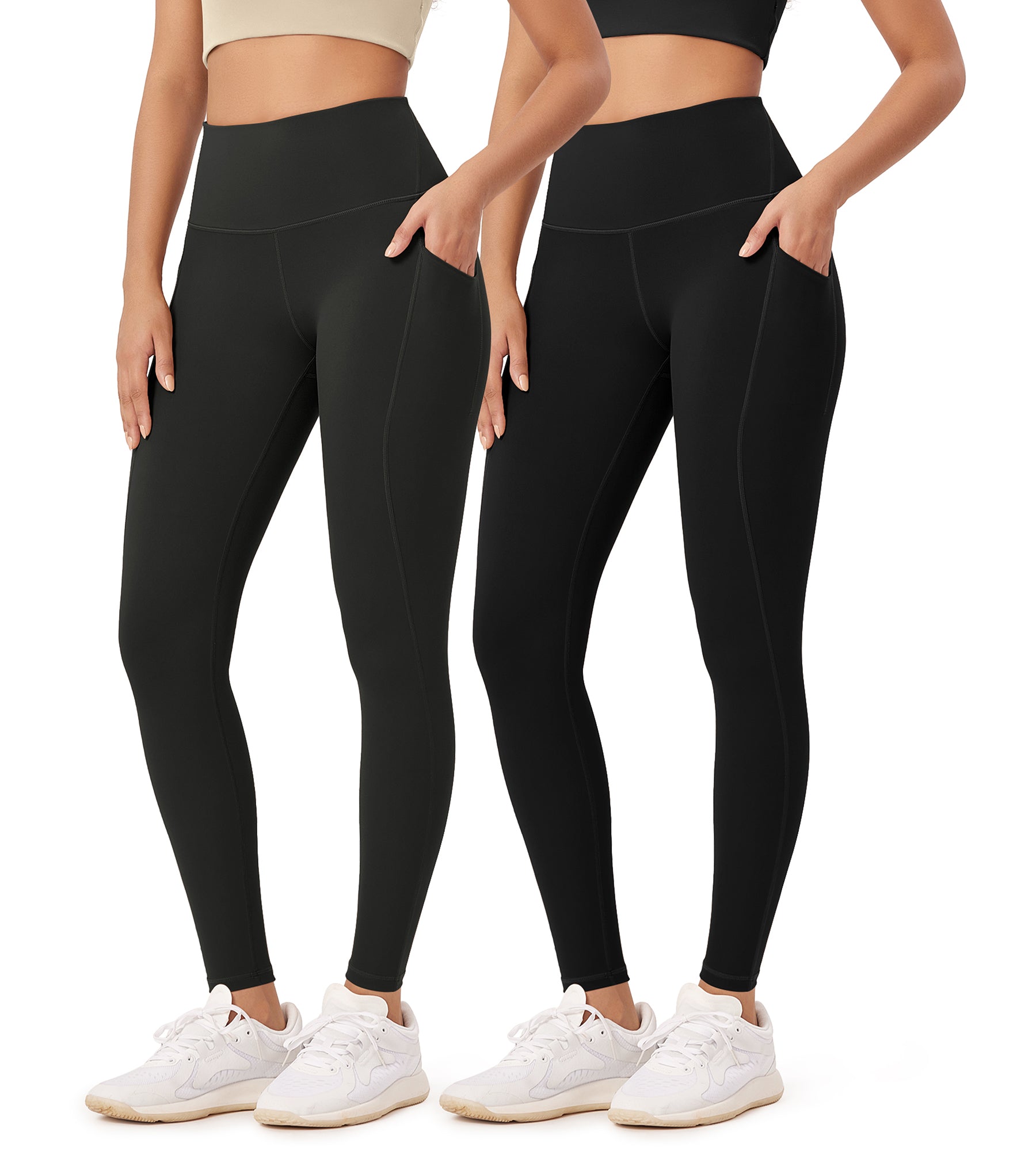 2-Pack 28" High Waist Workout Leggings with Pockets Black+Onyx Black - ododos