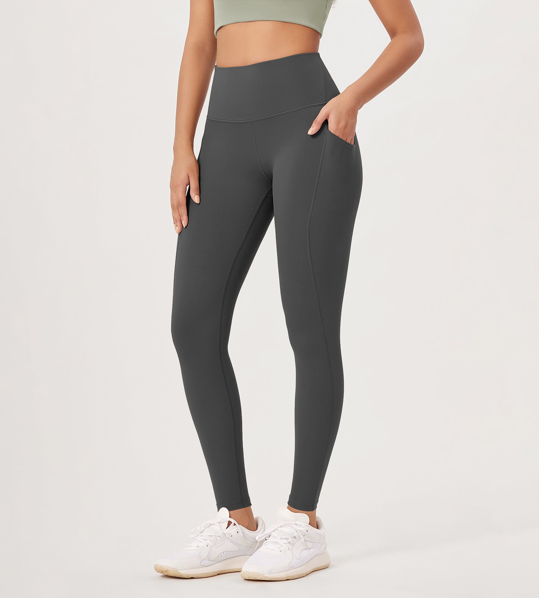 28â€?High Waist Workout Leggings with Pockets Charcoal - ododos