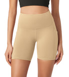 ODLEX 6" Inseam High Waist Workout Athletic Biker Shorts with Pockets Beige - ododos