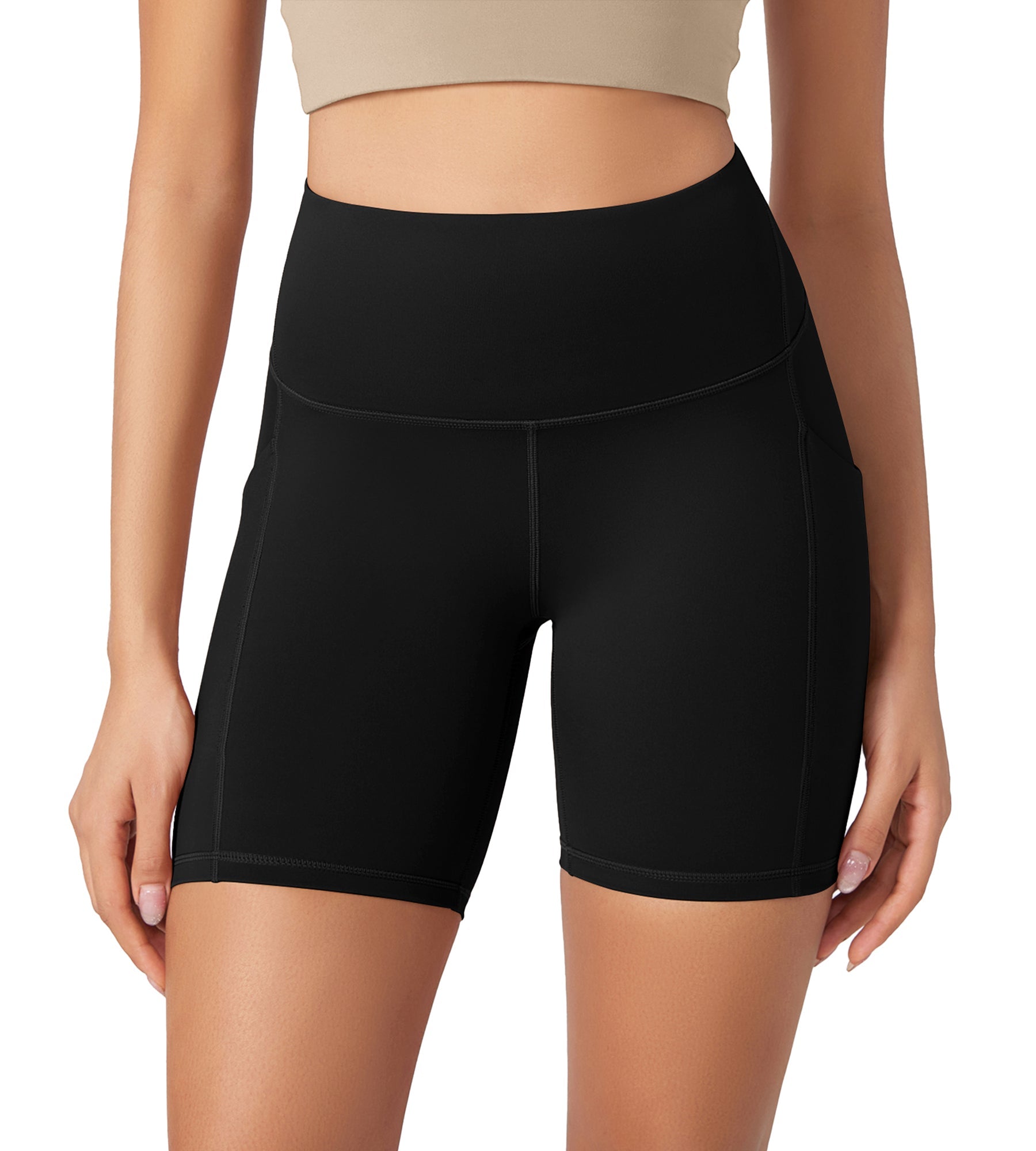 ODLEX 6 Inseam High Waist Workout Athletic Biker Shorts with Pockets Black - ododos