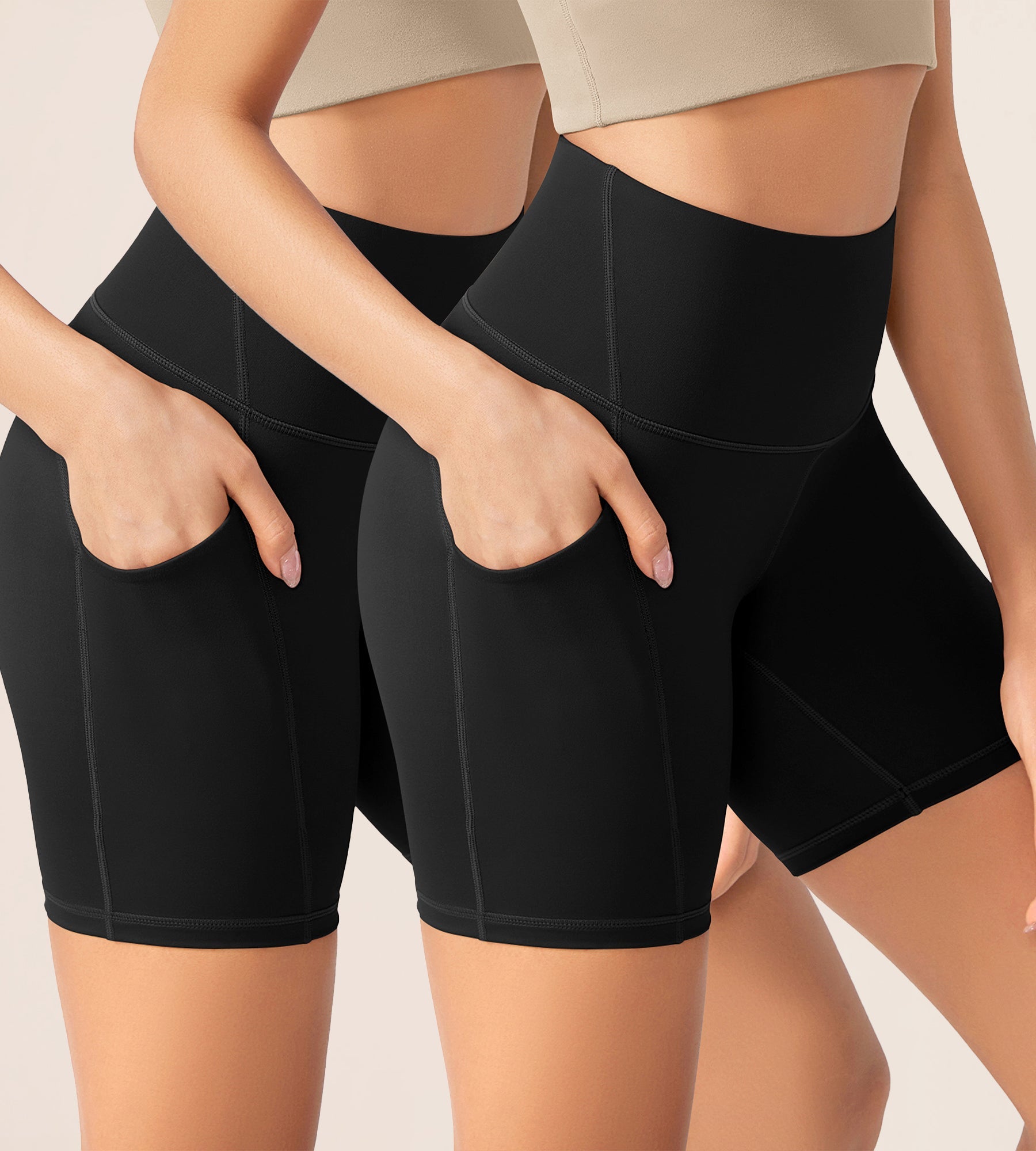 ODLEX 2-Pack 6 Inseam High Waist Workout Athletic Biker Shorts with Pockets Black+Black - ododos