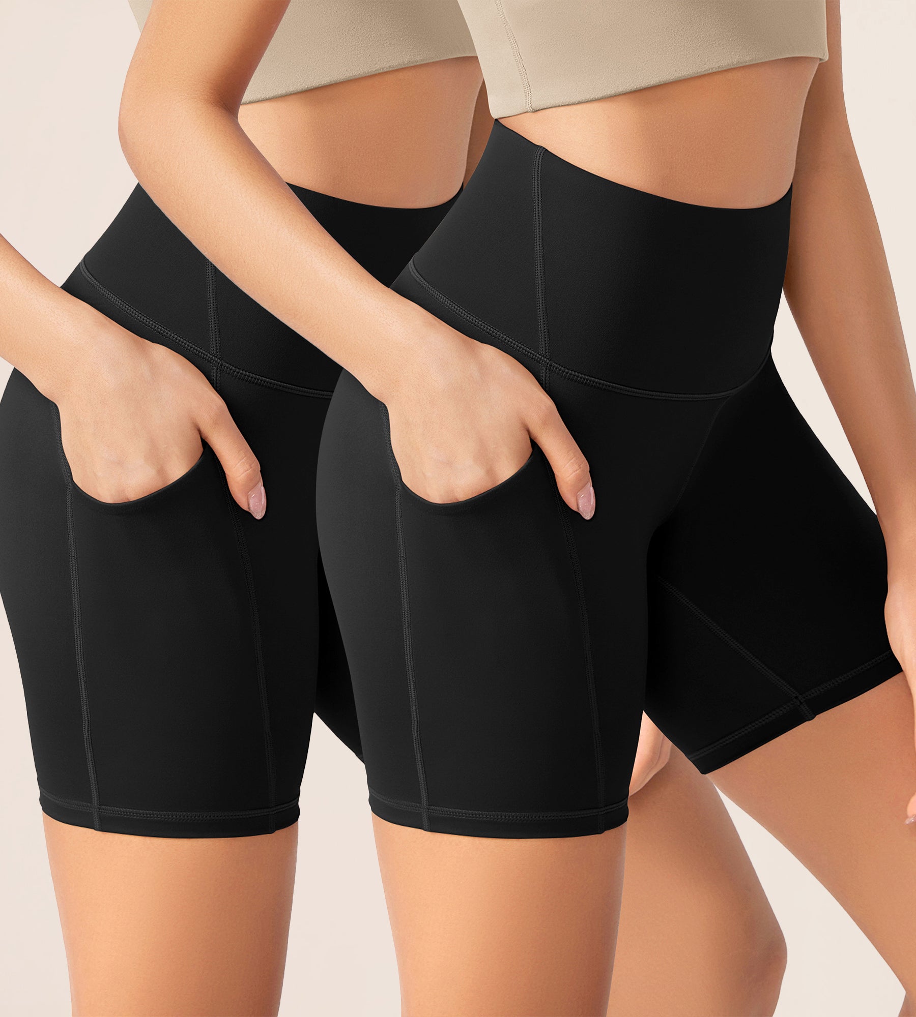 ODLEX 2-Pack 6" Inseam High Waist Workout Athletic Biker Shorts with Pockets Black+Black - ododos