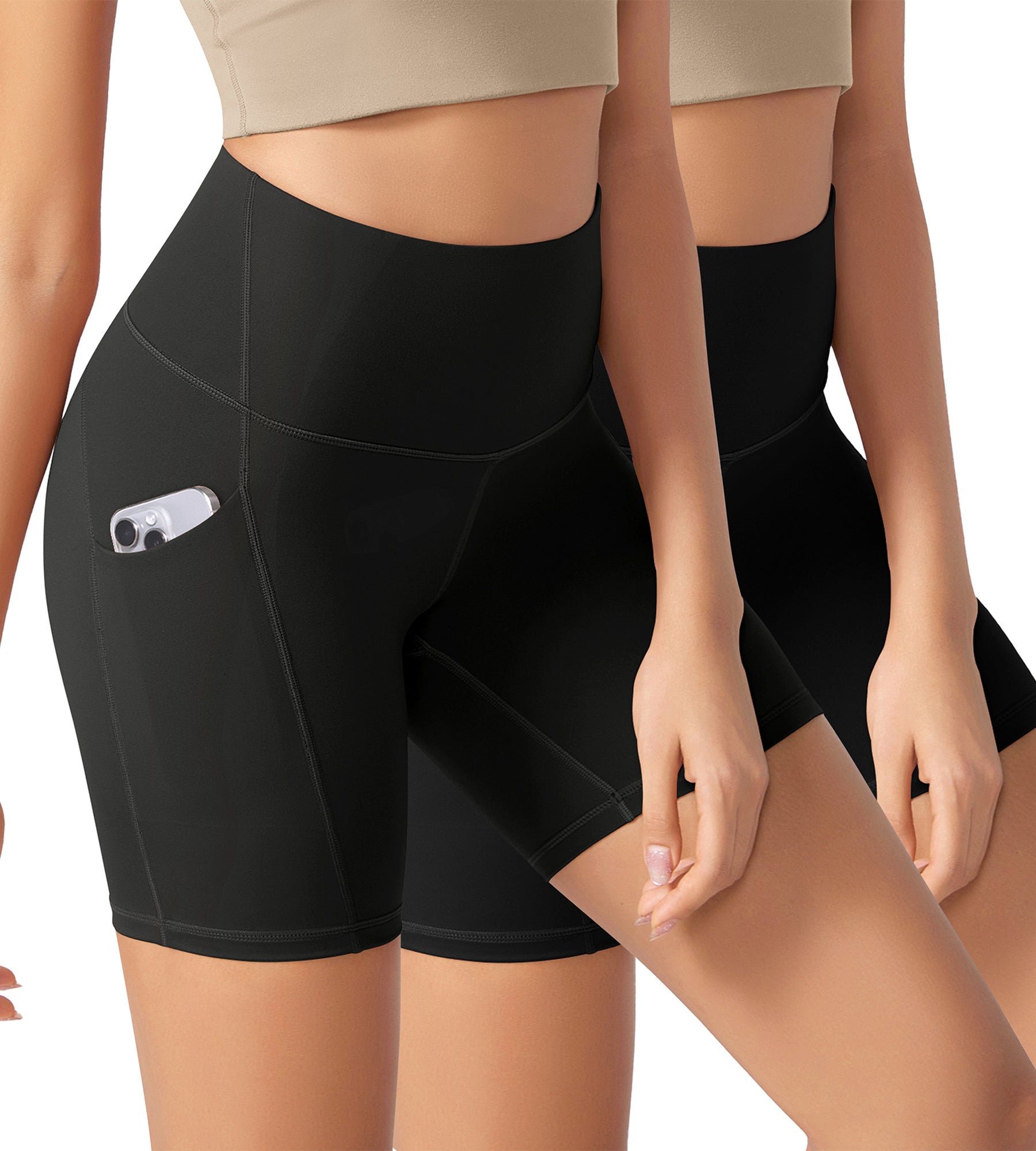 ODLEX 2-Pack 6 Inseam High Waist Workout Athletic Biker Shorts with Pockets - ododos