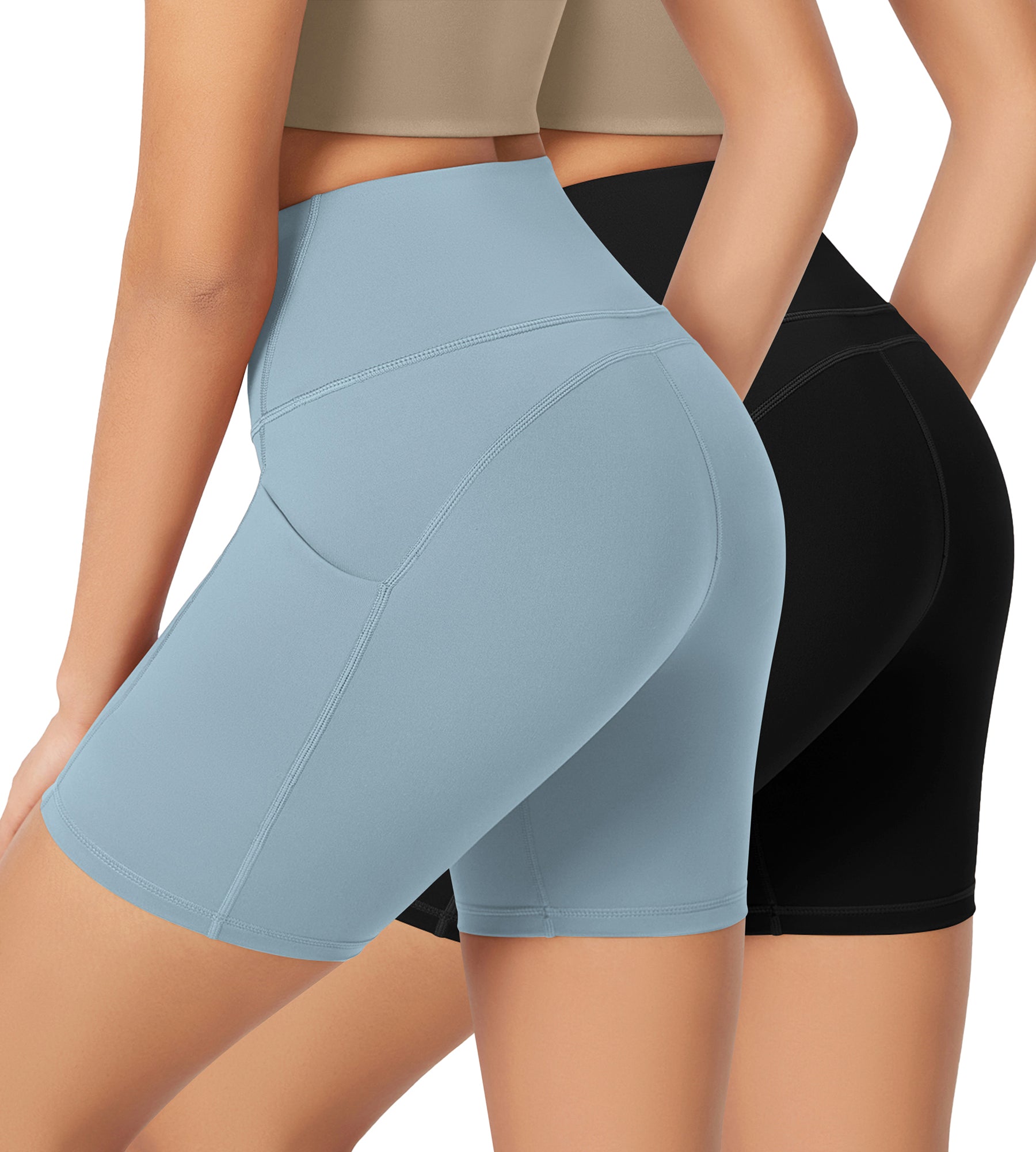 ODLEX 2-Pack 6" Inseam High Waist Workout Athletic Biker Shorts with Pockets - ododos