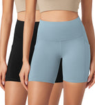 ODLEX 2-Pack 6" Inseam High Waist Workout Athletic Biker Shorts with Pockets - ododos