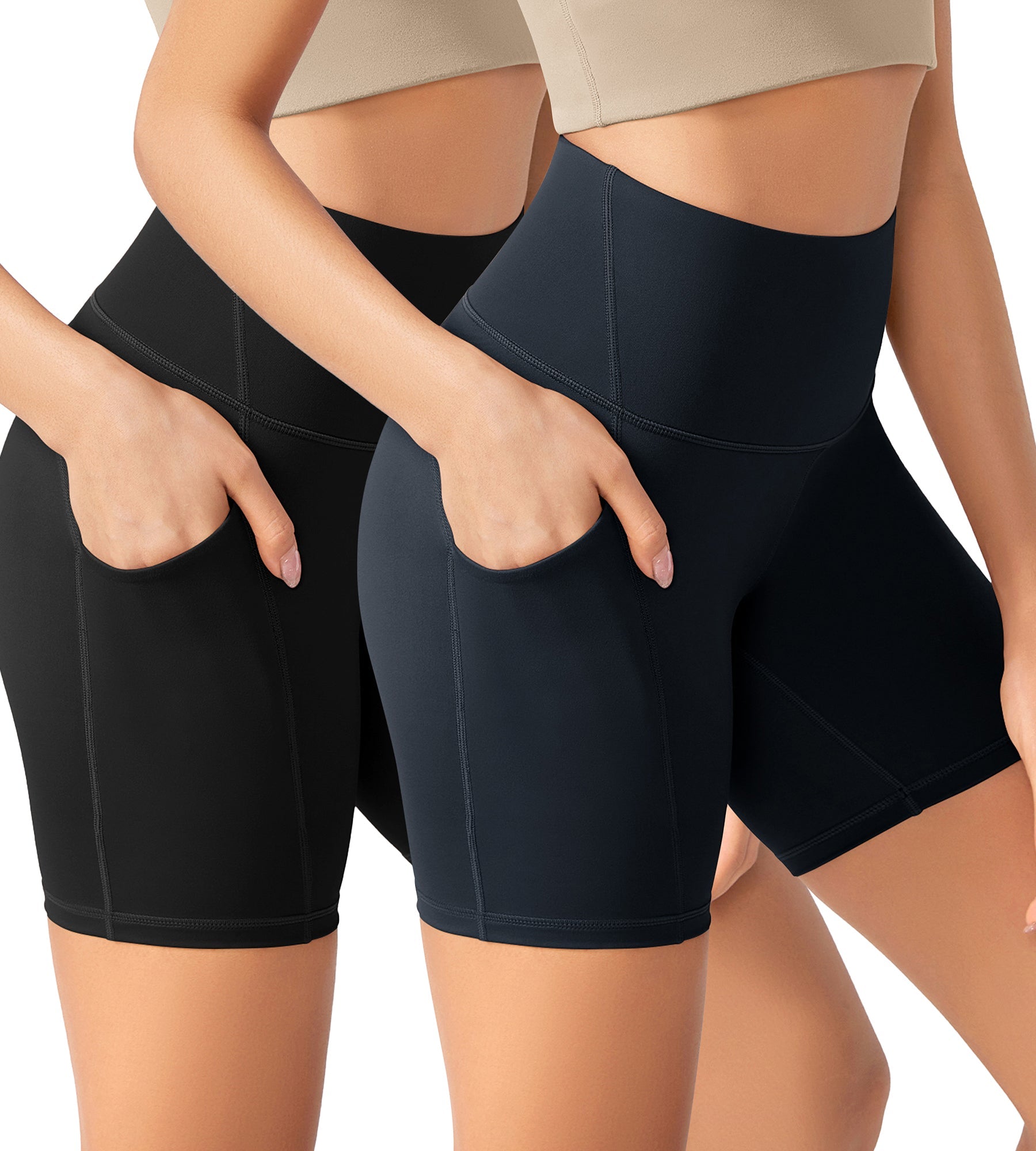 ODLEX 2-Pack 6 Inseam High Waist Workout Athletic Biker Shorts with Pockets Black+Deep Navy - ododos