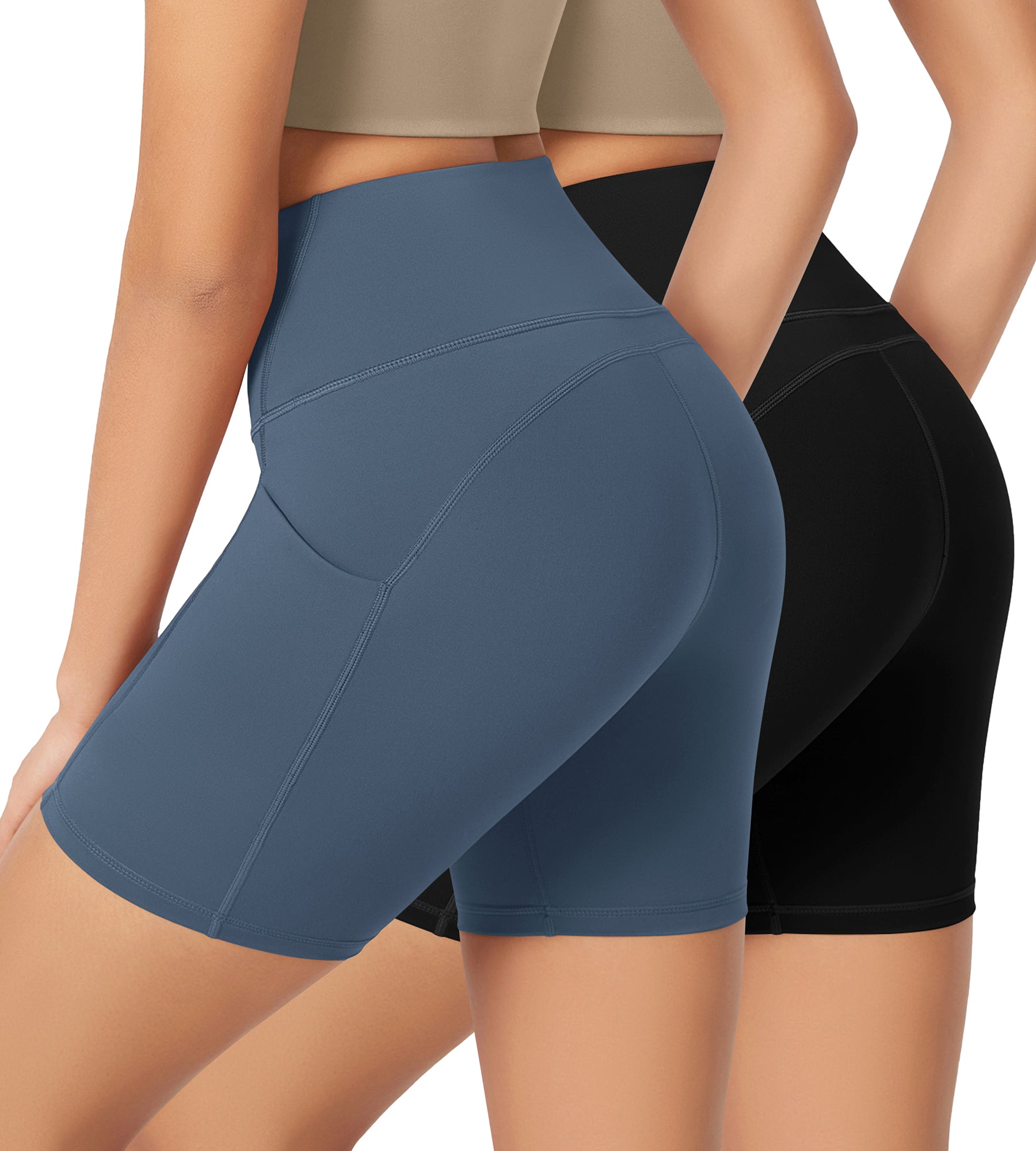 ODLEX 2-Pack 6" Inseam High Waist Workout Athletic Biker Shorts with Pockets - ododos