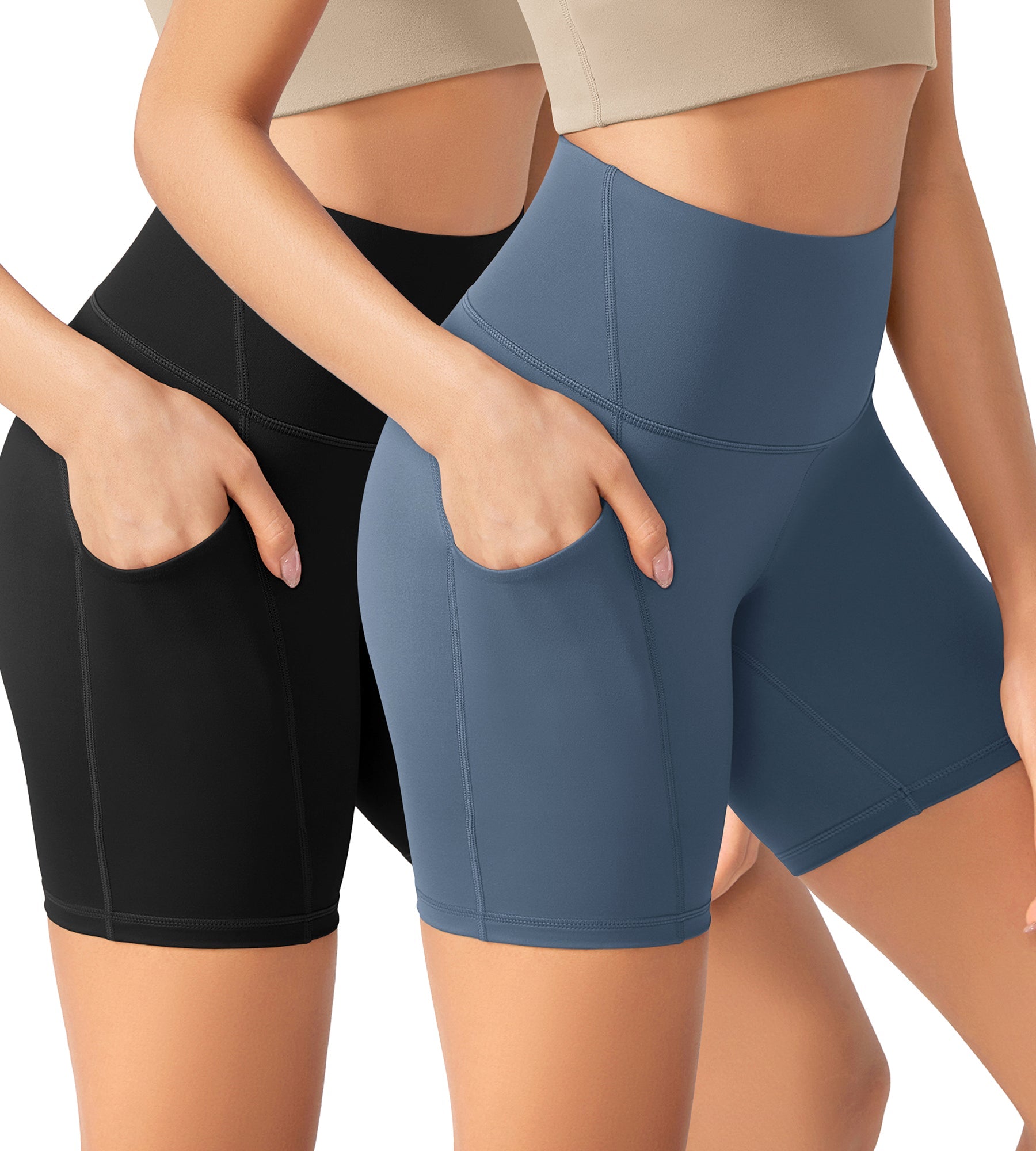 ODLEX 2-Pack 6 Inseam High Waist Workout Athletic Biker Shorts with Pockets Black+Ink Blue - ododos