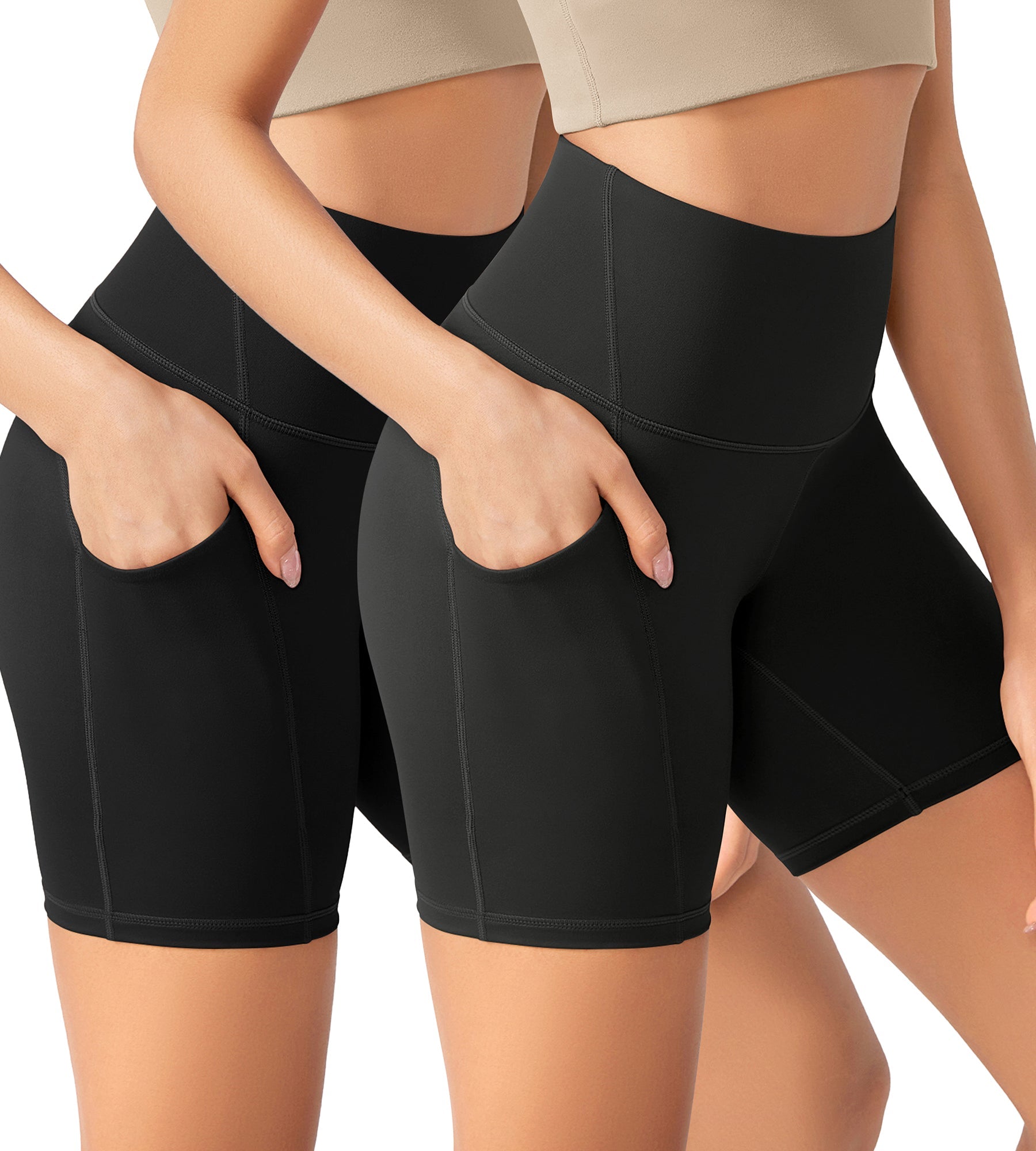 ODLEX 2-Pack 6 Inseam High Waist Workout Athletic Biker Shorts with Pockets Black+onyx Black Grey - ododos
