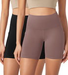 ODLEX 2-Pack 6" Inseam High Waist Workout Athletic Biker Shorts with Pockets - ododos