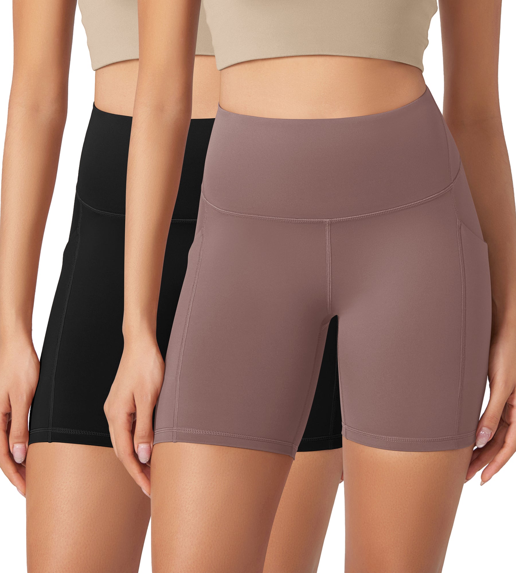 ODLEX 2-Pack 6" Inseam High Waist Workout Athletic Biker Shorts with Pockets - ododos