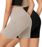 ODLEX 2-Pack 6" Inseam High Waist Workout Athletic Biker Shorts with Pockets - ododos