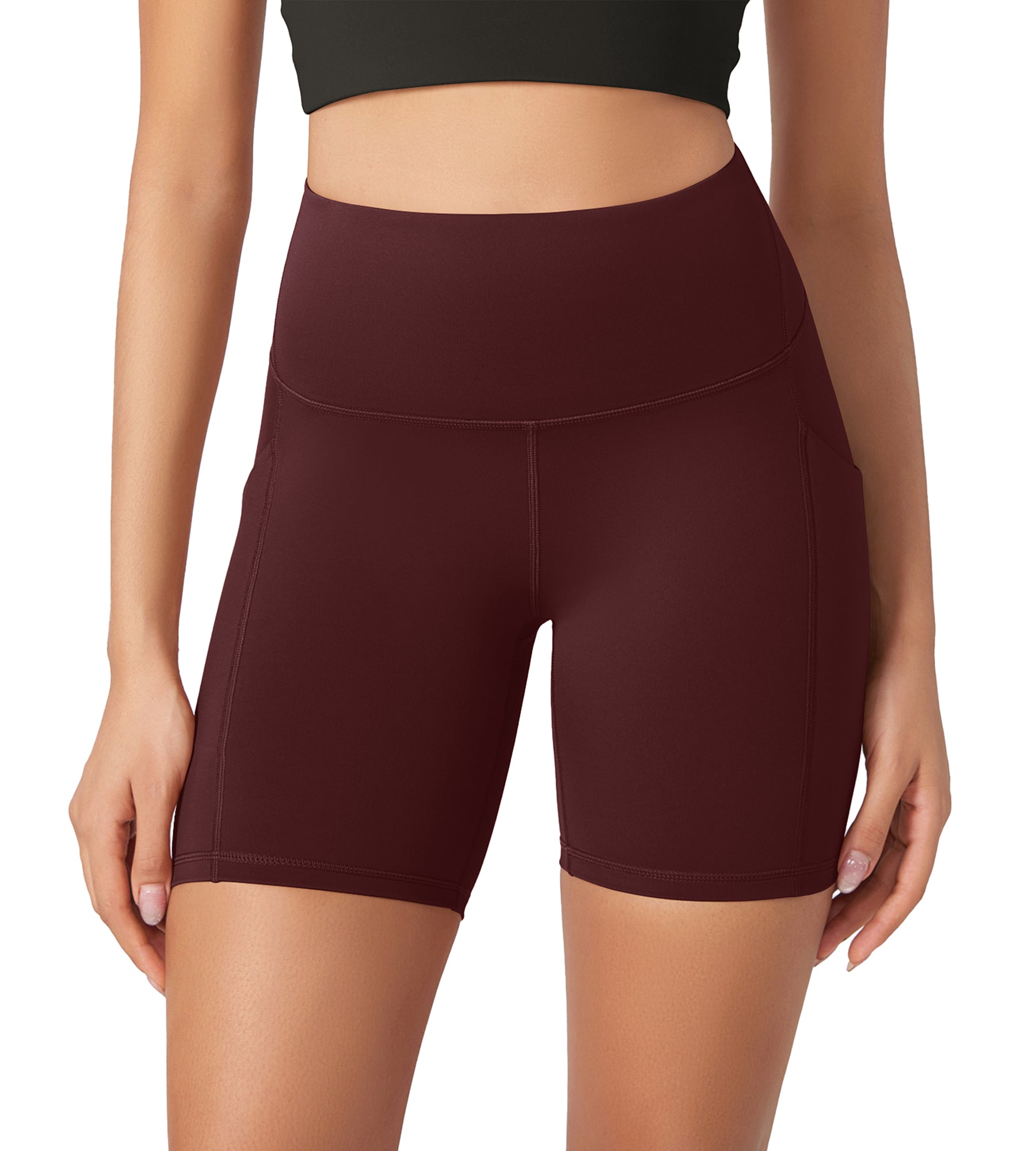 ODLEX 6 Inseam High Waist Workout Athletic Biker Shorts with Pockets Burgundy - ododos