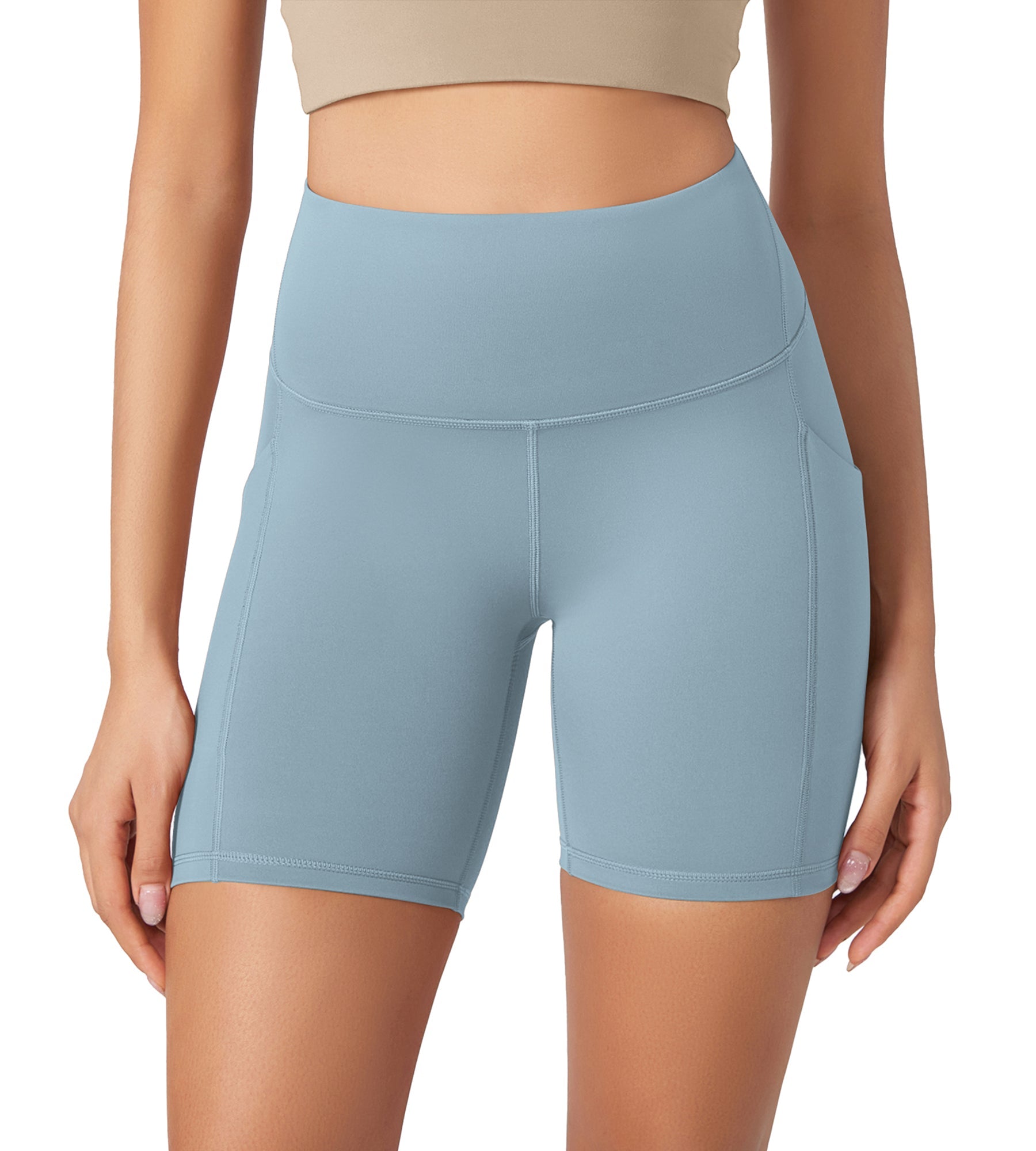 ODLEX 6 Inseam High Waist Workout Athletic Biker Shorts with Pockets Chambray - ododos