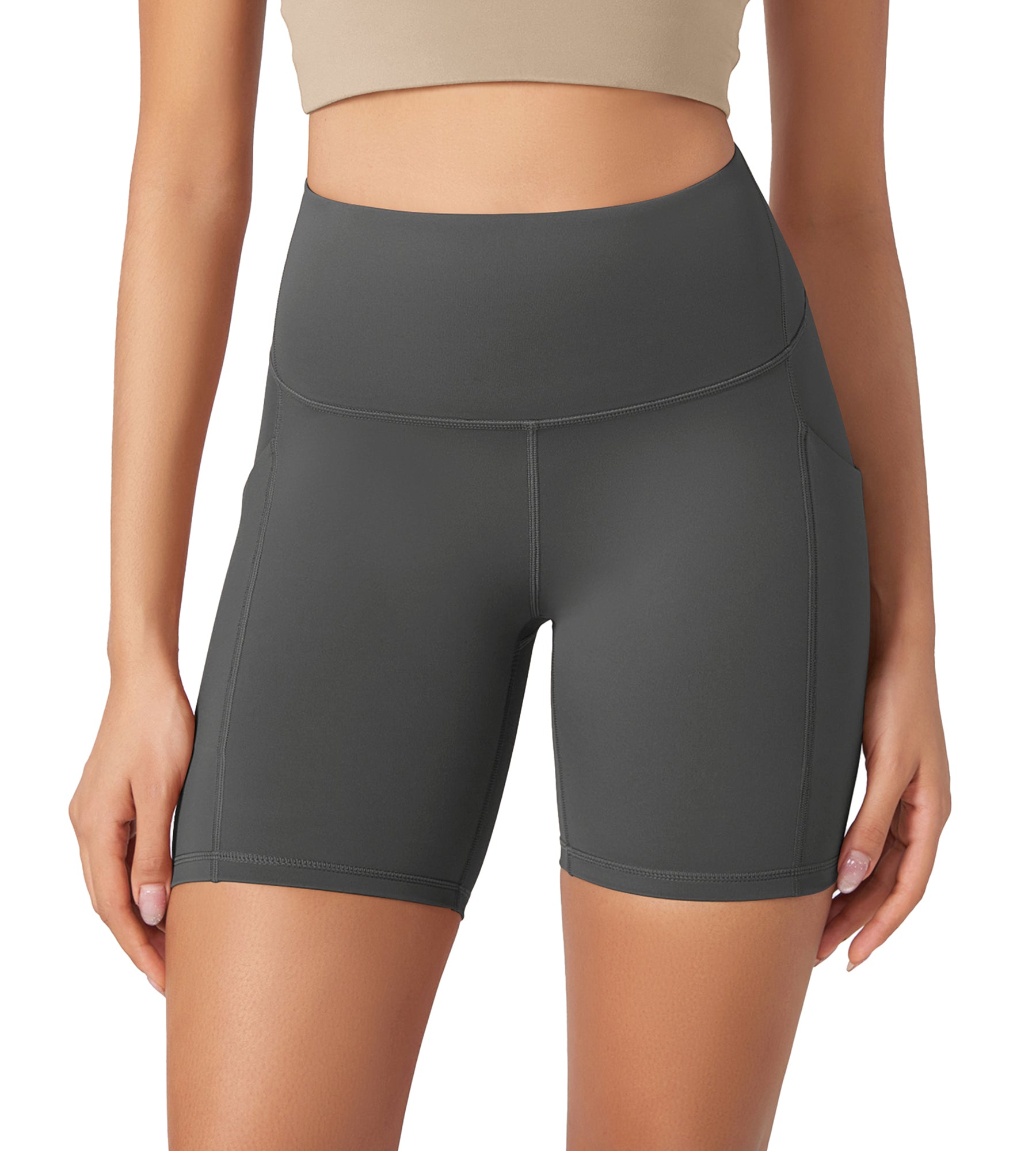 ODLEX 6" Inseam High Waist Workout Athletic Biker Shorts with Pockets Charcoal - ododos