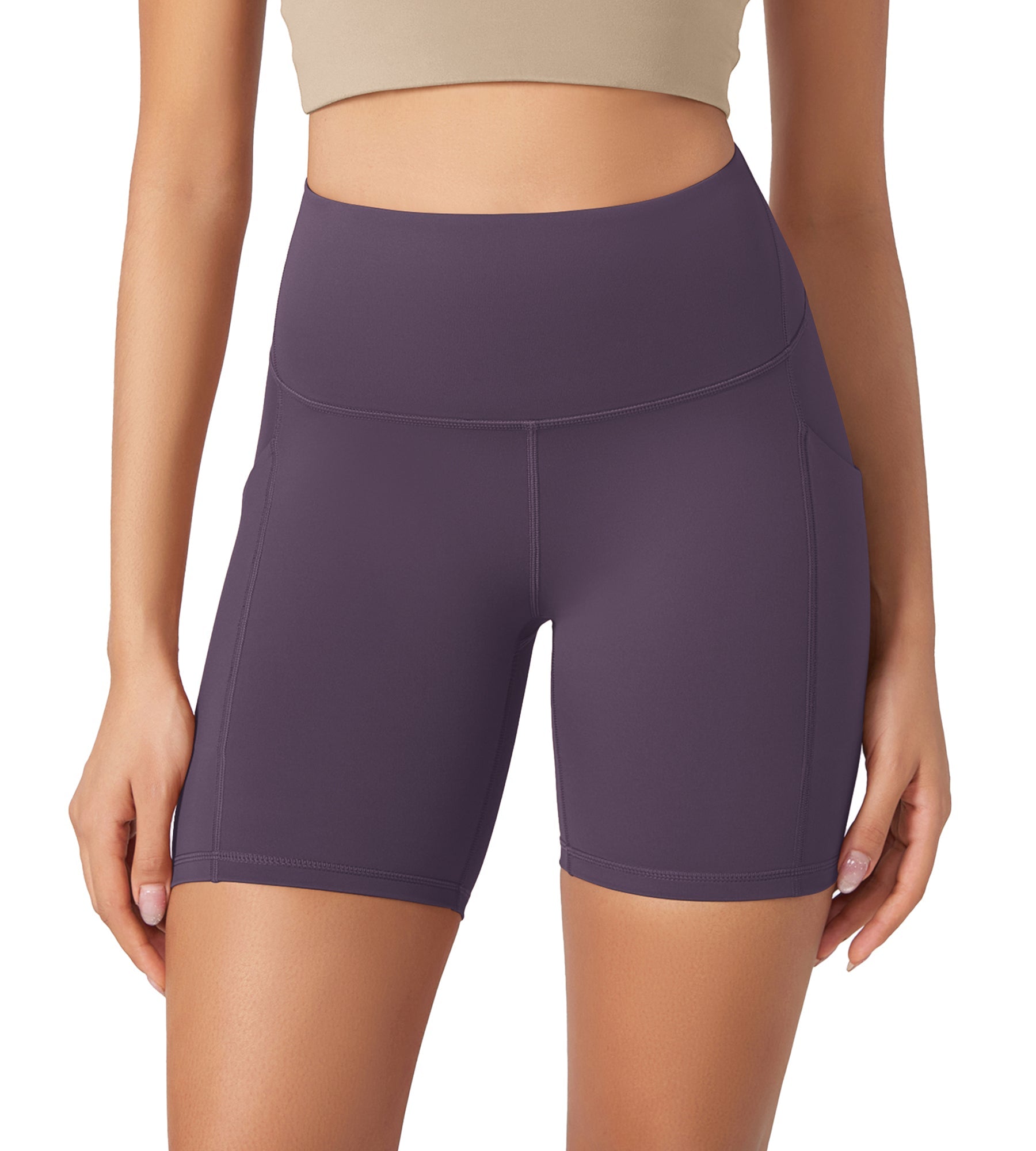 ODLEX 6 Inseam High Waist Workout Athletic Biker Shorts with Pockets Dark Purple - ododos