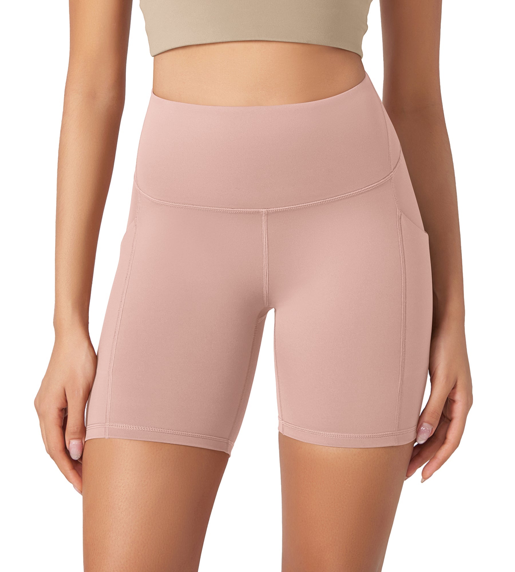 ODLEX 6 Inseam High Waist Workout Athletic Biker Shorts with Pockets Dusty Pink - ododos