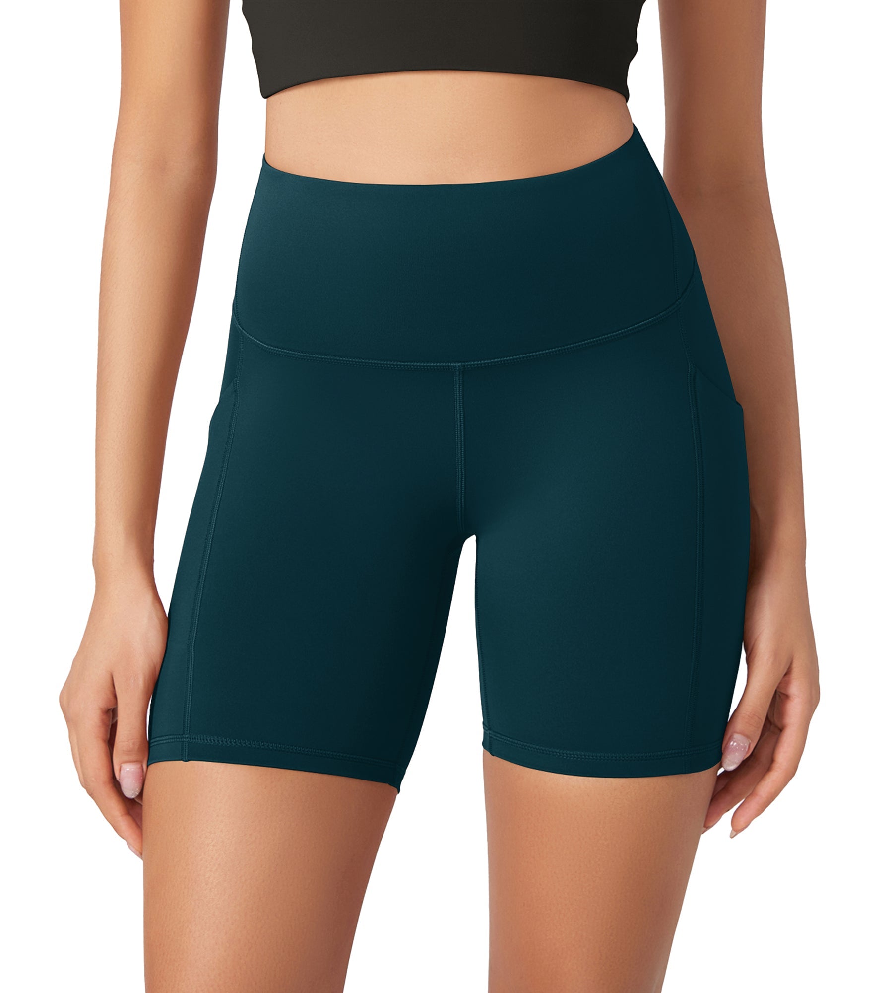 ODLEX 6 Inseam High Waist Workout Athletic Biker Shorts with Pockets Forest Teal - ododos