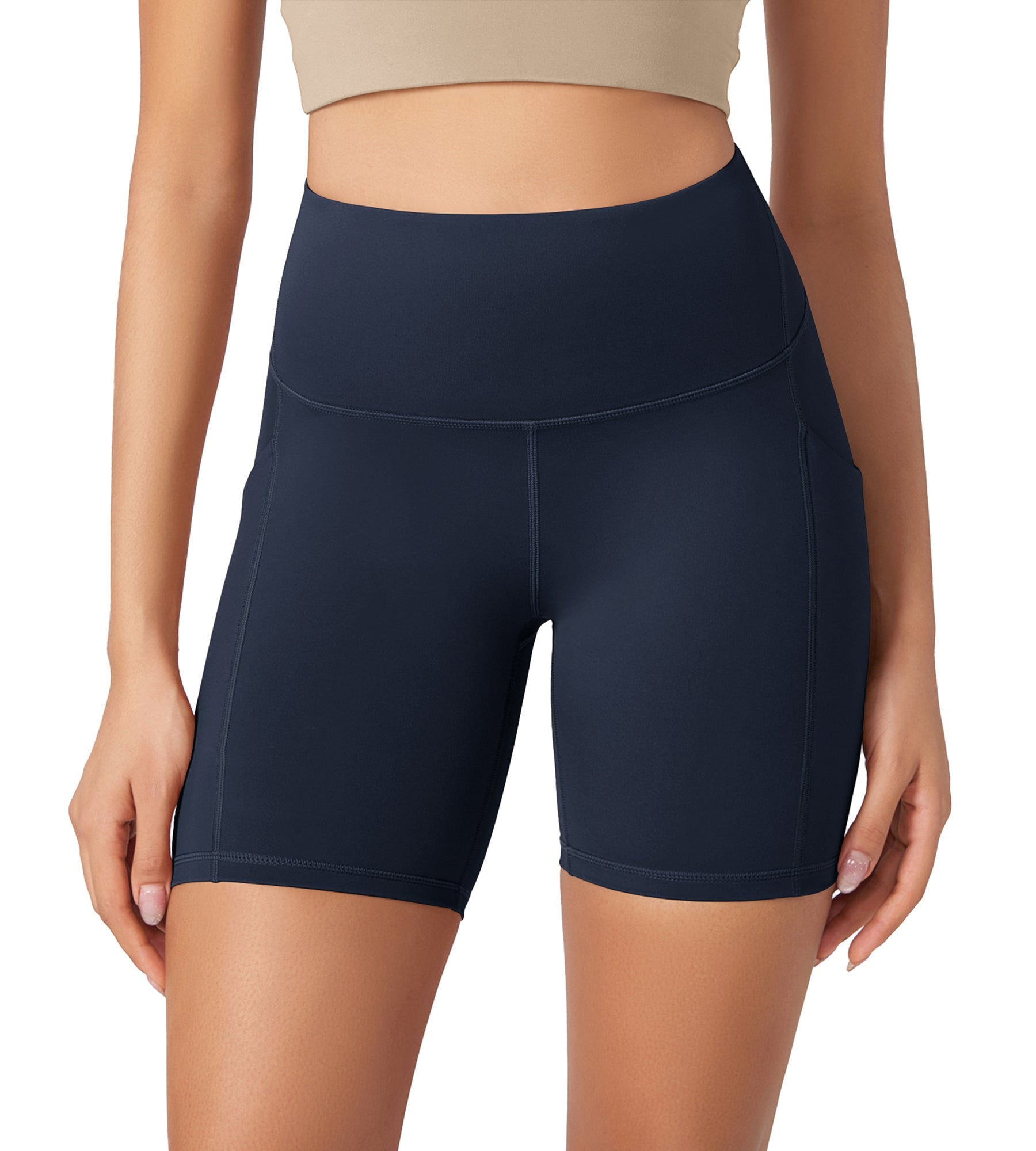 ODLEX 6 Inseam High Waist Workout Athletic Biker Shorts with Pockets Navy - ododos
