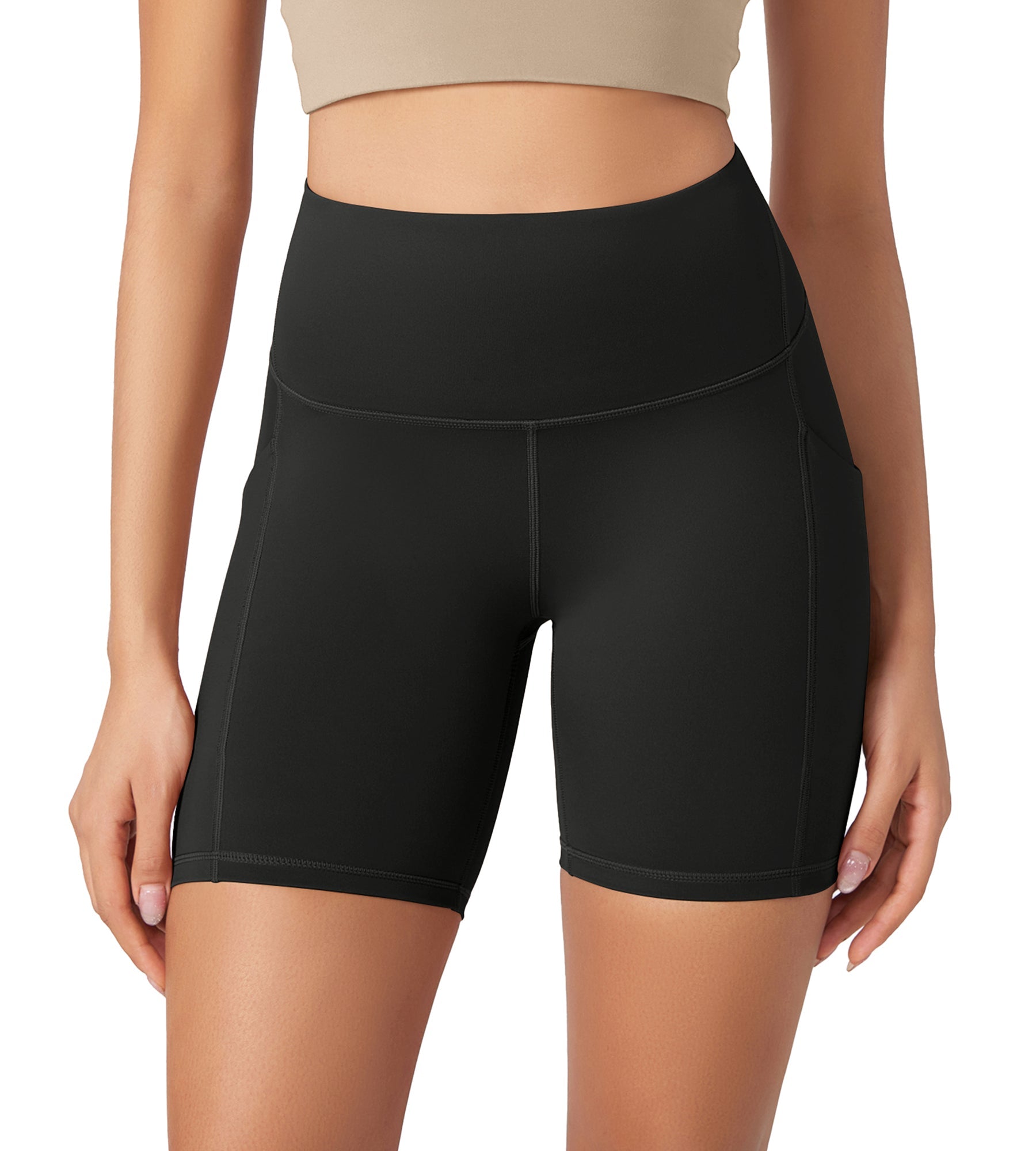 ODLEX 6 Inseam High Waist Workout Athletic Biker Shorts with Pockets Onyx Black Grey - ododos