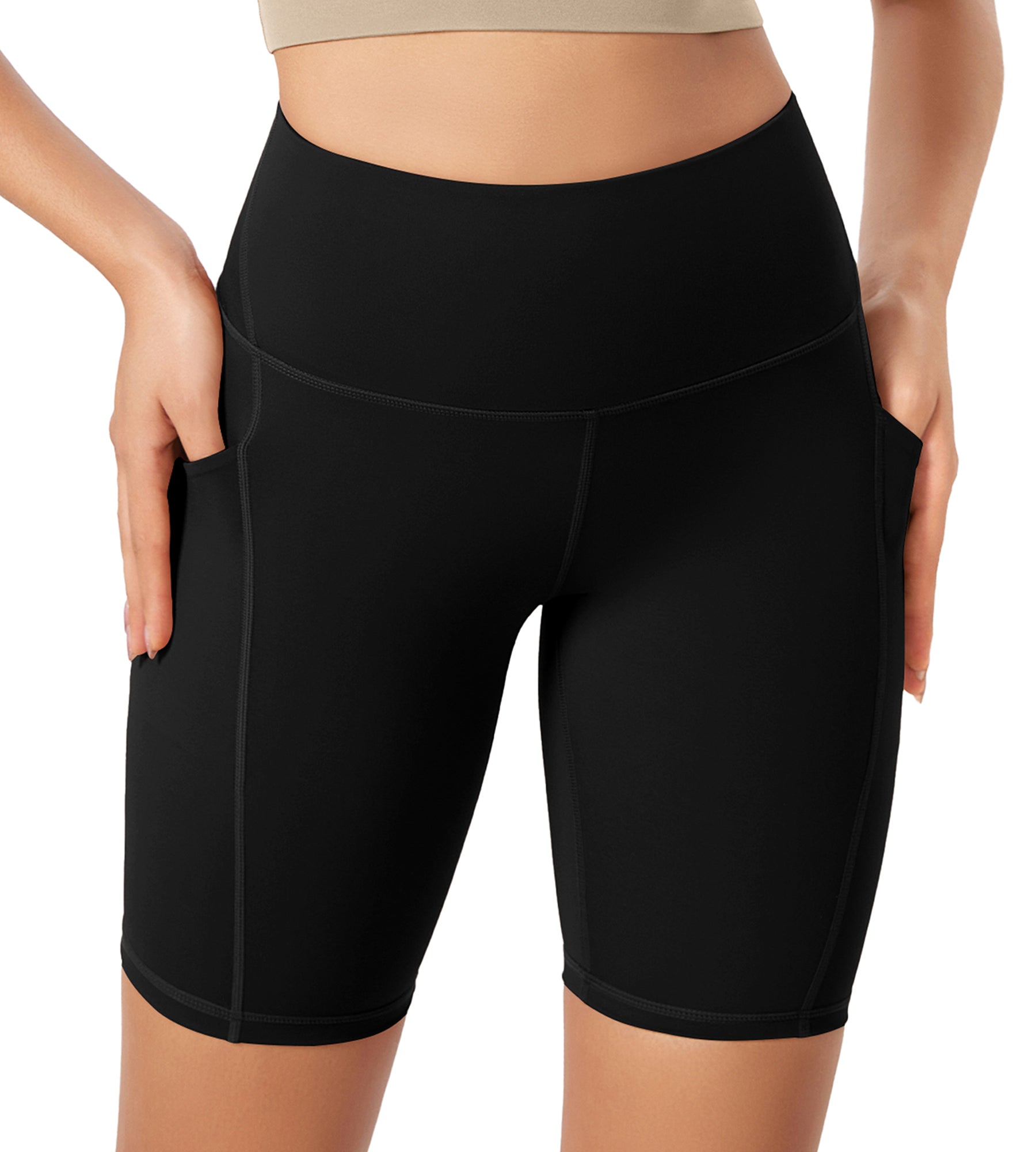ODLEX 8 Inseam High Waist Workout Athletic Biker Shorts with Pockets Black - ododos