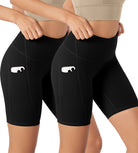 ODLEX 2-Pack 8" Inseam High Waist Workout Athletic Biker Shorts with Pockets - ododos