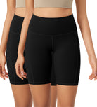 ODLEX 2-Pack 8" Inseam High Waist Workout Athletic Biker Shorts with Pockets Black+Black - ododos