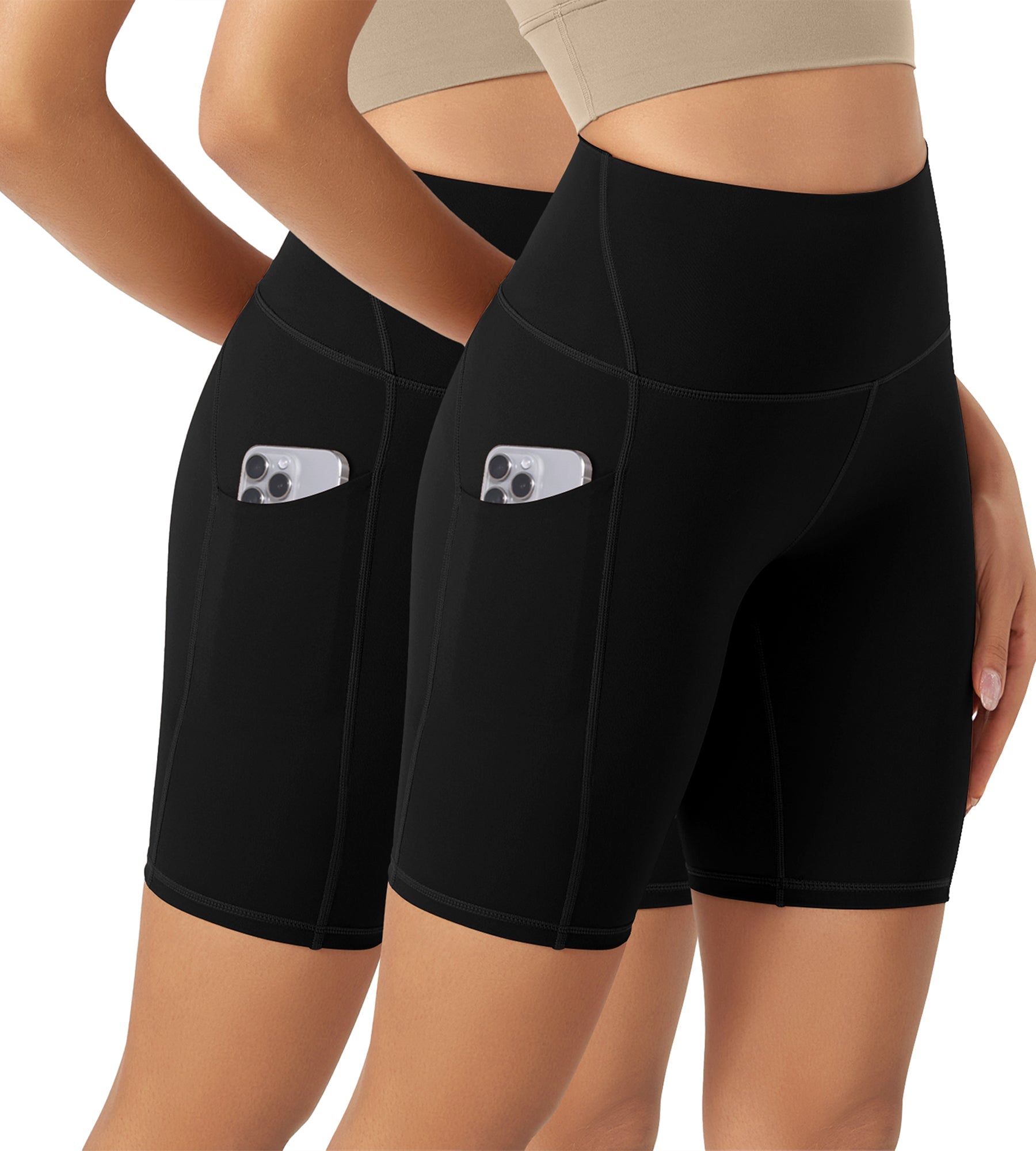 ODLEX 2-Pack 8 Inseam High Waist Workout Athletic Biker Shorts with Pockets - ododos