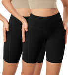 ODLEX 2-Pack 8" Inseam High Waist Workout Athletic Biker Shorts with Pockets - ododos