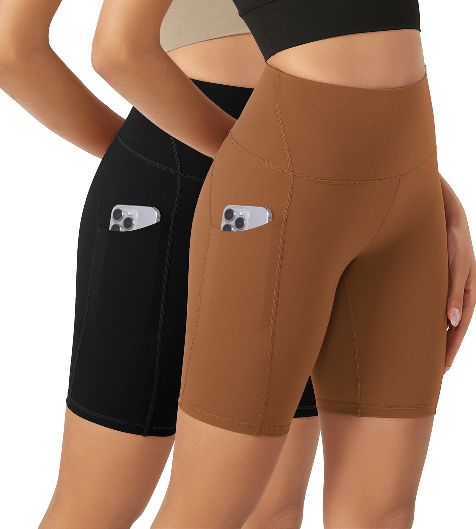 ODLEX 2-Pack 8 Inseam High Waist Workout Athletic Biker Shorts with Pockets - ododos