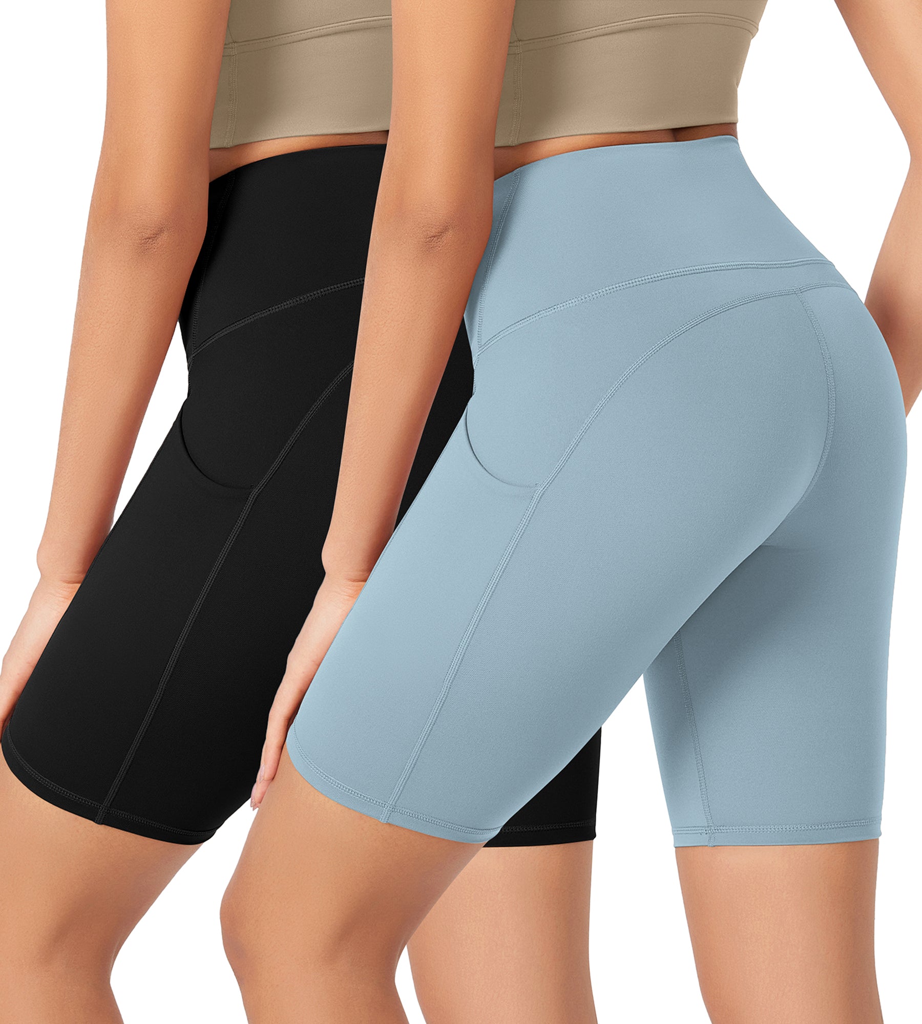 ODLEX 2-Pack 8" Inseam High Waist Workout Athletic Biker Shorts with Pockets - ododos