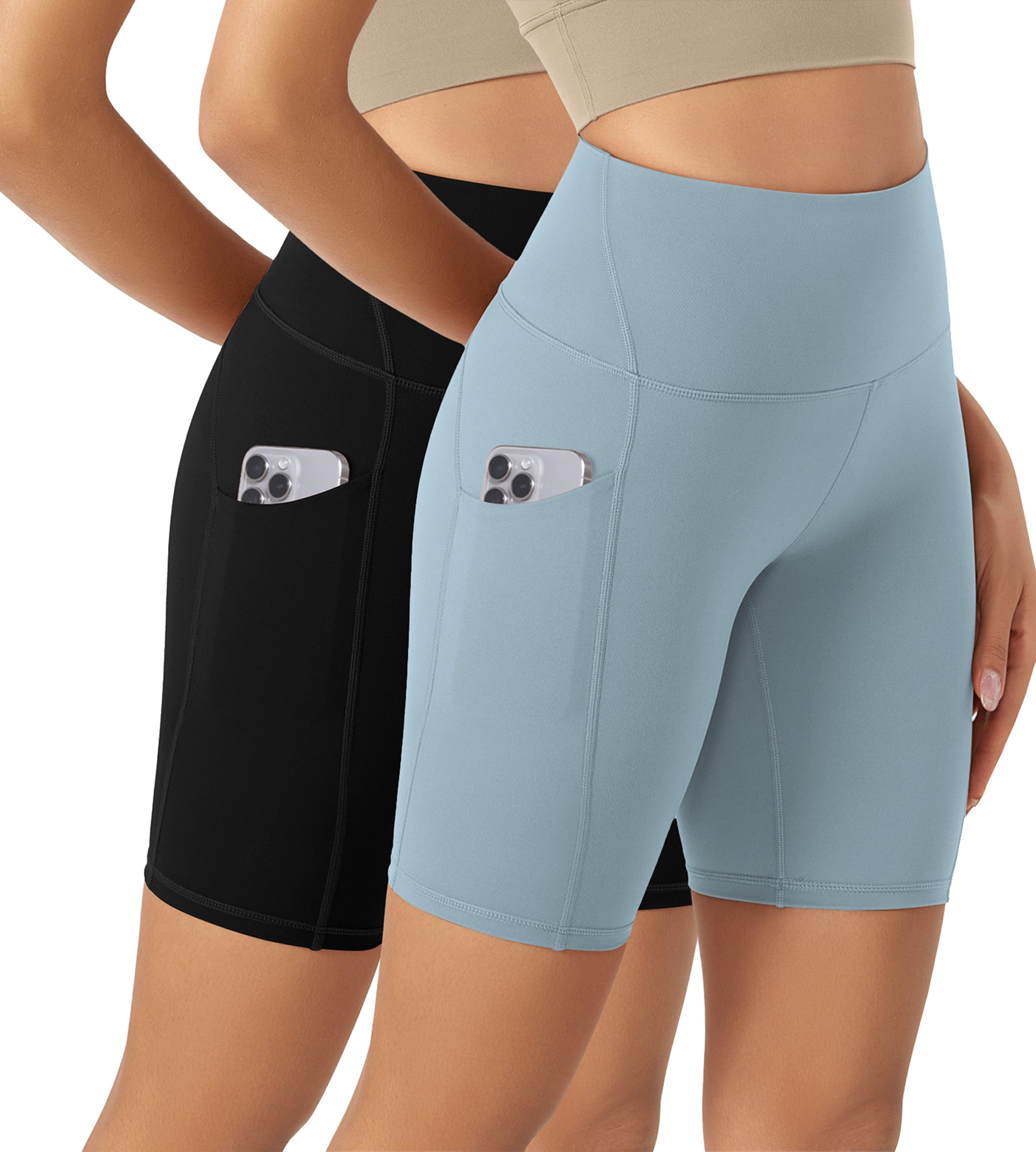 ODLEX 2-Pack 8" Inseam High Waist Workout Athletic Biker Shorts with Pockets - ododos