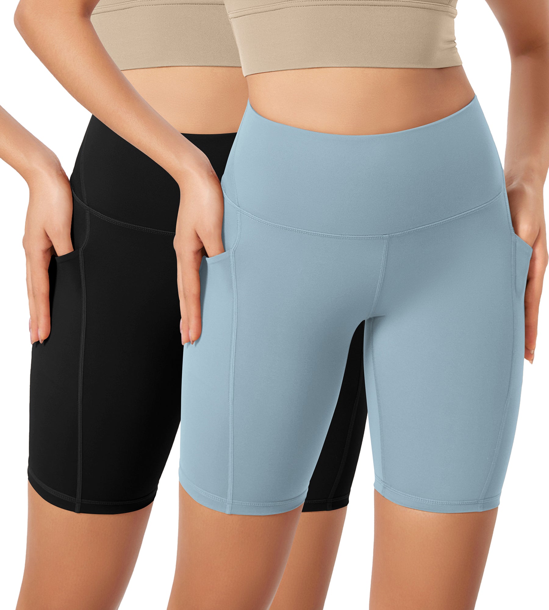 ODLEX 2-Pack 8 Inseam High Waist Workout Athletic Biker Shorts with Pockets Black+chambray - ododos