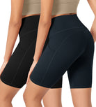 ODLEX 2-Pack 8" Inseam High Waist Workout Athletic Biker Shorts with Pockets - ododos