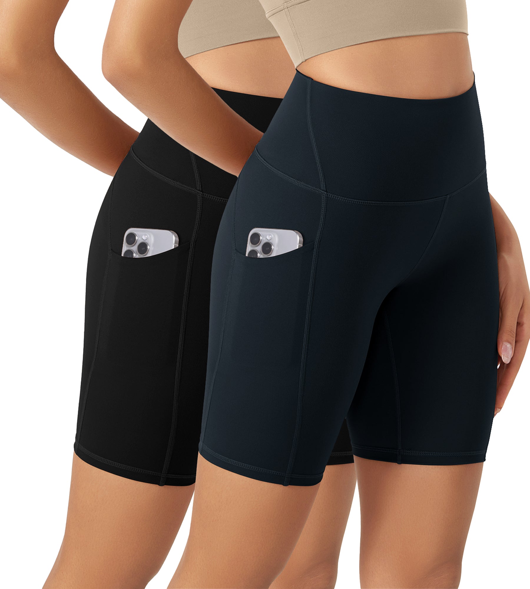 ODLEX 2-Pack 8" Inseam High Waist Workout Athletic Biker Shorts with Pockets - ododos