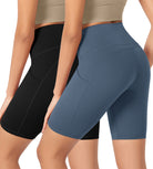 ODLEX 2-Pack 8" Inseam High Waist Workout Athletic Biker Shorts with Pockets - ododos