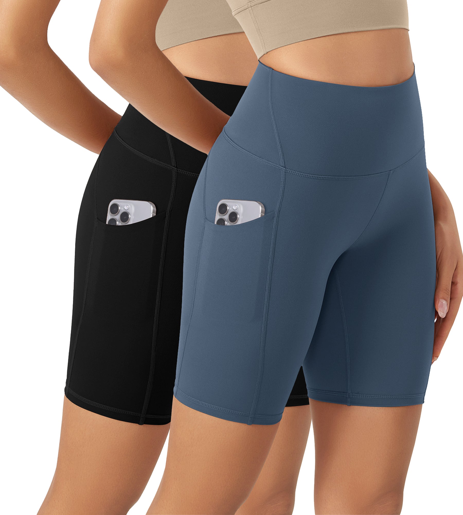 ODLEX 2-Pack 8" Inseam High Waist Workout Athletic Biker Shorts with Pockets - ododos