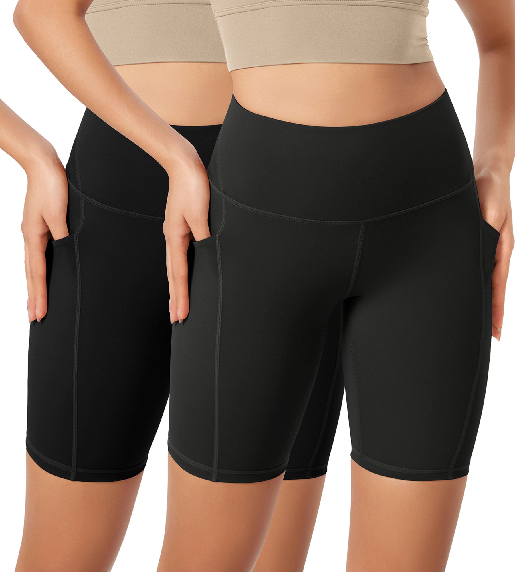 ODLEX 2-Pack 8" Inseam High Waist Workout Athletic Biker Shorts with Pockets Black+onyx Black Grey - ododos