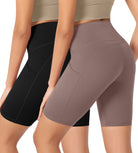 ODLEX 2-Pack 8" Inseam High Waist Workout Athletic Biker Shorts with Pockets - ododos