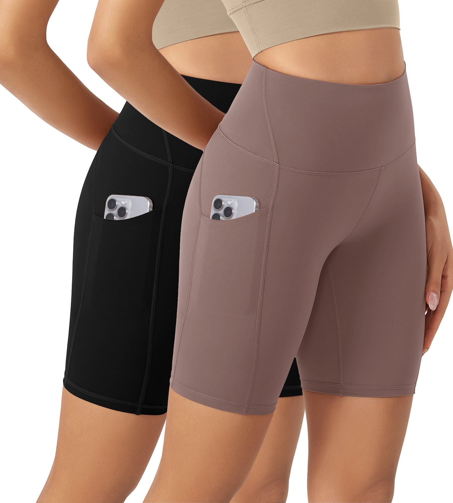 ODLEX 2-Pack 8 Inseam High Waist Workout Athletic Biker Shorts with Pockets - ododos