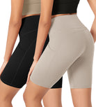 ODLEX 2-Pack 8" Inseam High Waist Workout Athletic Biker Shorts with Pockets - ododos