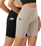 ODLEX 2-Pack 8" Inseam High Waist Workout Athletic Biker Shorts with Pockets - ododos